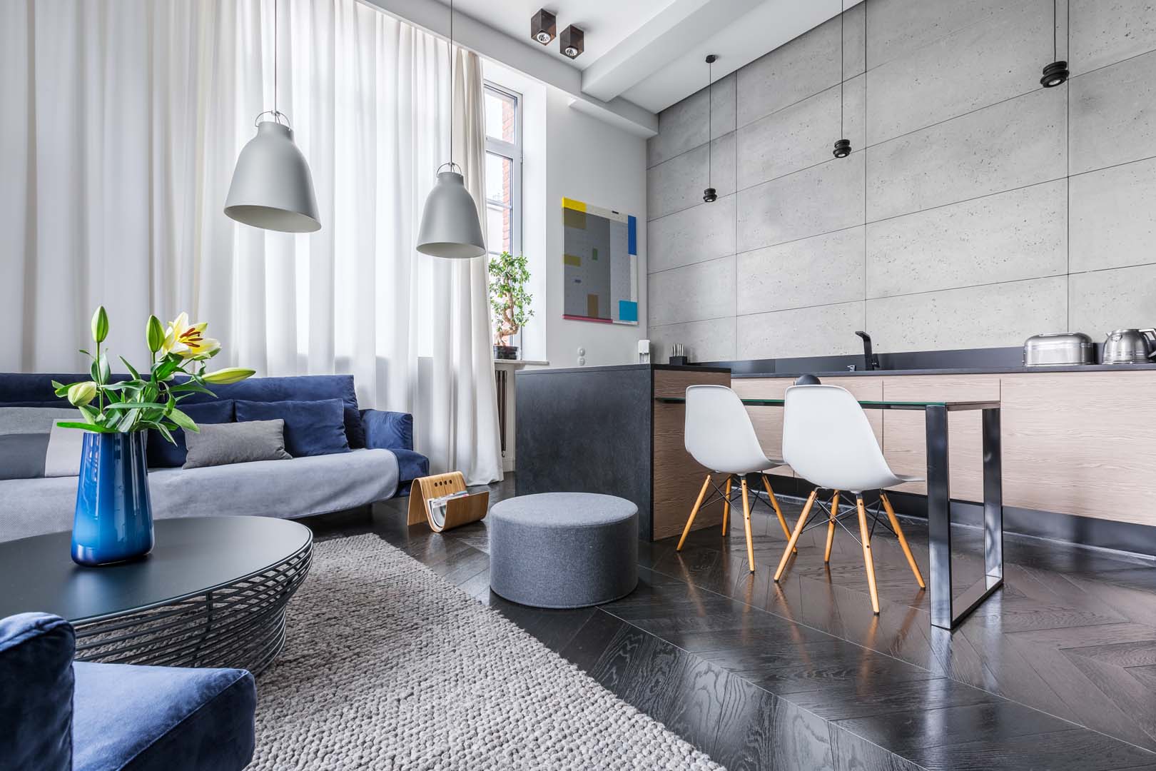 Modern Apartment With Kitchen And Living Room